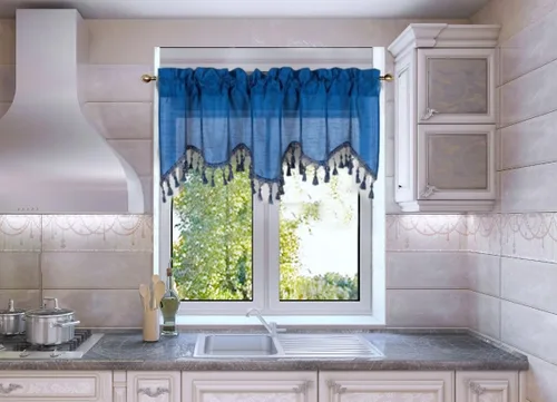 Vista 29 de Cenefa de cortina de ventana de cascada de seda sintética sólida con flecos de 55 x 18 pulgadas, ondulado (1, negro)