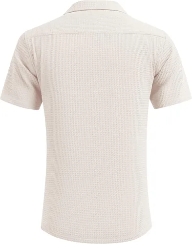 Vista 3 de COOFANDY Camisa de manga corta con botones para hombre, ajuste holgado, para playa cubana