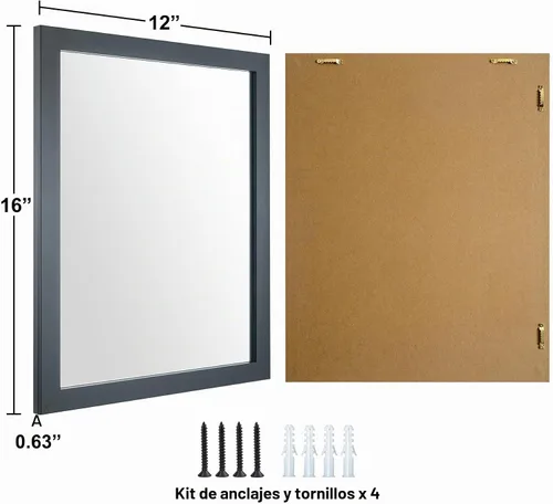 Vista 6 de BOMINICA Espejo de Pared Rectangular Enmarcado Decorativo 12" x 16" para Baño, Sala de Estar, Tocador, Negro