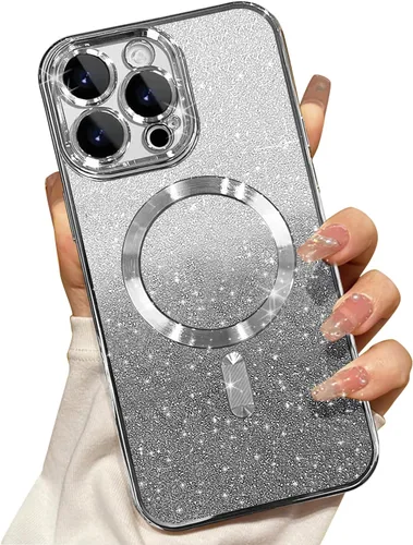 Vista 26 de Misscase Funda magnética compatible con iPhone 14 Pro con purpurina y protector de lente de cámara, protección completa, compatible con MagSafe Negro