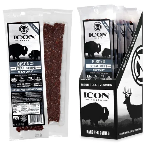 Vista 10 de ICON Meats - Tiras de carne seca de bisonte y carne de res, sabor original, 8 paquetes por caja, 2 tiras por paquete, aprobadas por el USDA, palitos