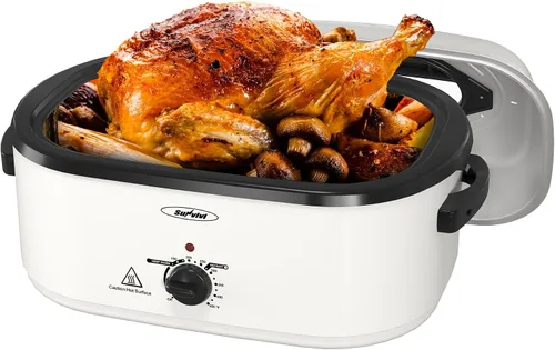 Vista 22 de Sunvivi Horno asador eléctrico con tapa visible, horno asador de pavo de 24 cuartos de galón con sartén y estante extraíbles, acero inoxidable