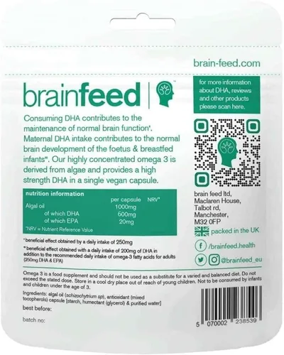 Vista 6 de DHA vegano 600mg Salud cerebral y ocular (30) 1-A-Day 1000mg de algas