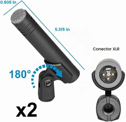 Vista 7 de Depusheng Kit de micrófono dinámico con cable de 5 piezas (completamente metálico) para bombo, tom/redoblante y platillos - Micrófono para tambores