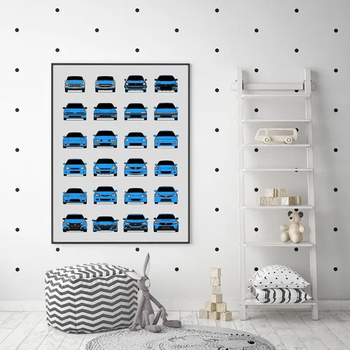 Vista 3 de Custom Car Posters Póster hecho a mano compatible con Honda Evolution Print Wall Art Décor Best Honda Generations - Azul brillante, impresión