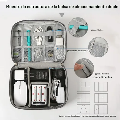 Vista 3 de Bolsa organizadora de cables de viaje, bolsa organizadora de cables impermeable para accesorios electrónicos para cables, cables, cargadores