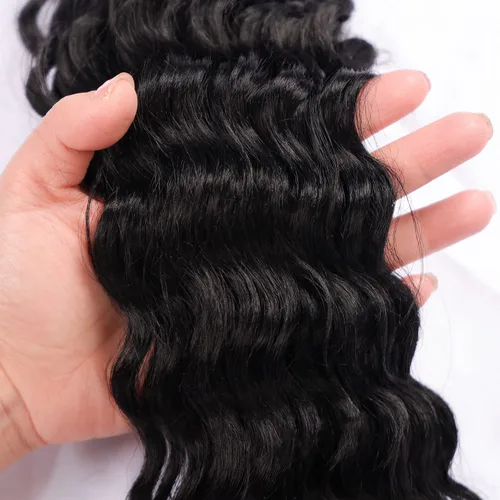 Vista 6 de Extensiones de cabello ondulado con ganchillo Ocean Wave de 18 pulgadas, 6 paquetes, extensiones de cabello de ganchillo sueltas de onda profunda #1B