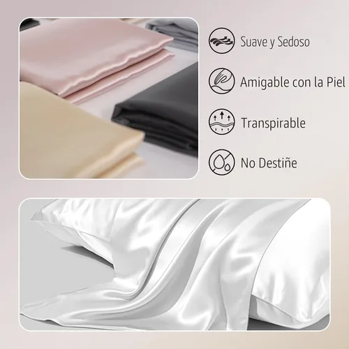 Vista 2 de Gabire Funda de almohada de seda de morera para cabello y piel, evita el acné, fundas de almohada de seda real de ambos lados, funda de almohada