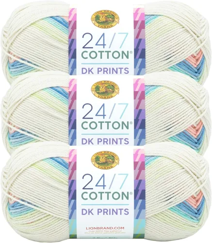 Vista 24 de Lion Brand Yarn Estampados DK de algodón 24/7, hilo para tejer, ganchillo y manualidades, azul, paquete de 1 Cotton Yarn for Knitting, Crochet