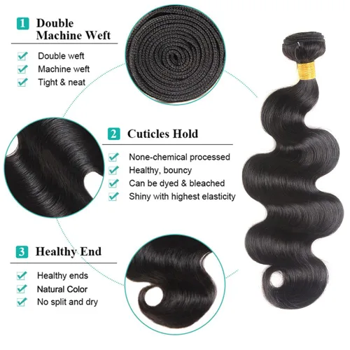 Vista 2 de Extensiones de cabello humano ondulado brasileño de 20, 20, 20, 20 pulgadas, 3 paquetes de extensiones de cabello humano virgen sin procesar