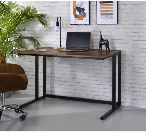 Vista 2 de Acme Tyrese Escritorio rectangular de madera con puerto USB en nogal y negro