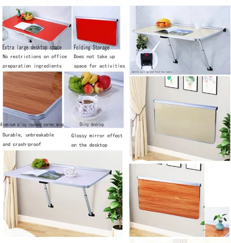 Vista 4 de Mesa plegable para montar en la pared, mesa plegable para niños, mesa de comedor plegable de madera maciza, mesa de computadora multifuncional