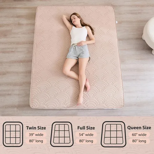 Vista 4 de Zelladorra Colchón japonés para suelo, colchón de futón acolchado con parte inferior antideslizante, cama de piso plegable con bolsa