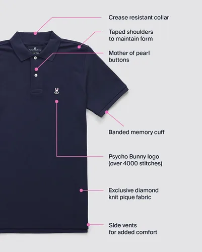 Vista 5 de Psycho Bunny Polo piqué de manga corta de ajuste clásico para hombre Negro