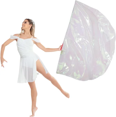 Vista 2 de Bandera de adoración con varilla escalable, bandera de poliéster semicírculo suave de 50 pulgadas para práctica de danza, banderas de baile