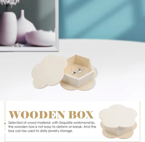 Vista 2 de iplusmile Caja de madera Caja de madera 3 piezas Caja de joyería de madera sin terminar con forma de flor, caja organizadora de almacenamiento