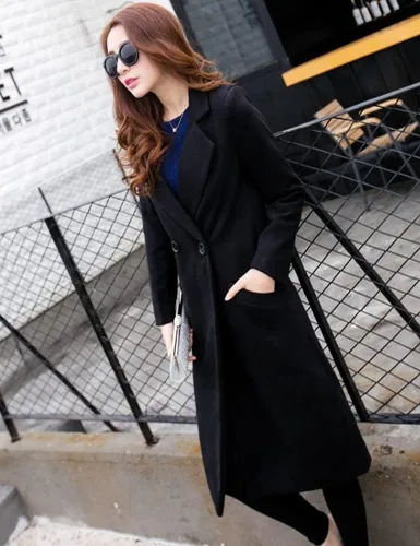 Vista 2 de IDEALSANXUN Abrigos largos de lana para mujer, abrigos de otoño e invierno, chaqueta de lana