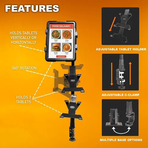 Vista 2 de iBOLT Tablet Tower - Soporte de abrazadera para punto de compra/POS, con 3 soportes TabDock perfecto para múltiples aplicaciones de entrega