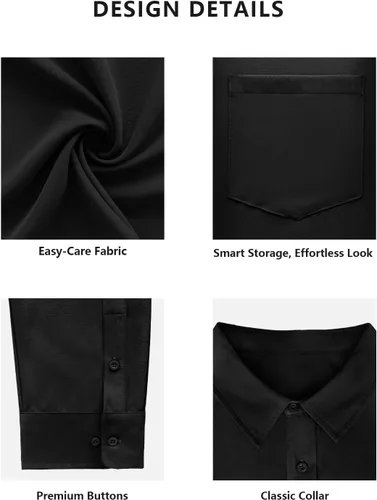 Vista 6 de Camisas grandes y altas para hombres, camisas de vestir casuales de manga larga con botones y bolsillo para negocios, viajes, uso diario