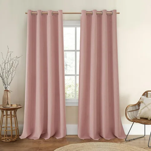 Vista 19 de HOMEIDEAS Cortinas 100% opacas beige de 63 pulgadas de largo, mezcla de lino con textura de oscurecimiento, cortinas con aislamiento térmico