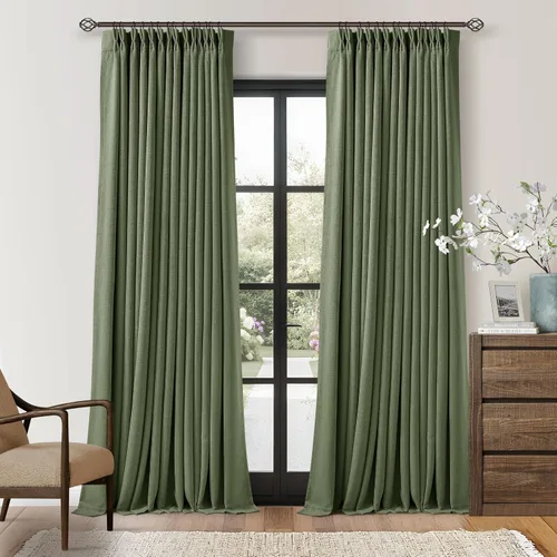 Vista 226 de Juego de 2 paneles de cortinas plisadas negras de 80 pulgadas para sala de estar, cortinas plisadas de lino con forro de 80 pulgadas de largo, 100%