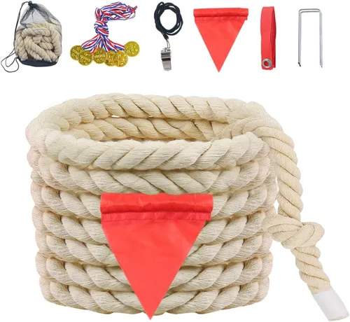 Vista 8 de Cuerda de tira y afloja para niños y adultos, cuerda de algodón trenzado natural, juegos al aire libre perfectos para actividades de carnaval