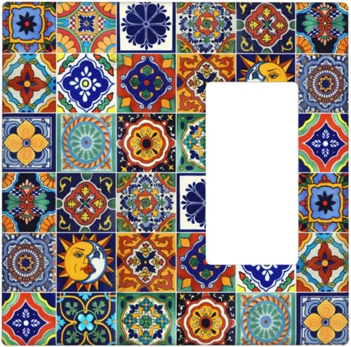 Vista 23 de Talavera - Azulejos mexicanos con 1 palanca, 2 placas de pared, placas de pared para decorar tomas de corriente, placa de interruptor decorativa