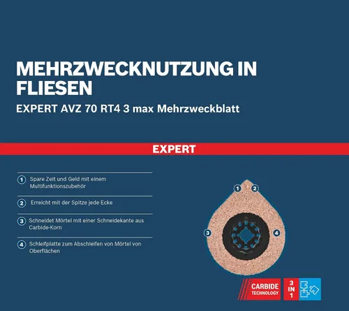 Vista 5 de Bosch 1 x Expert 3 max AVZ 70 RT4 placas de lechada (para mortero, mortero, Ø 2.756 in, accesorio profesional multiherramienta)