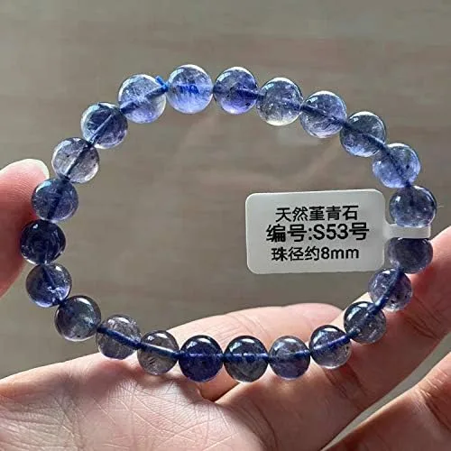 Vista 2 de 0.315in Natural Iolita Cordierita Piedra preciosa Cristal Claro Redonda Perlas Mujeres Hombres Pulsera AAAA