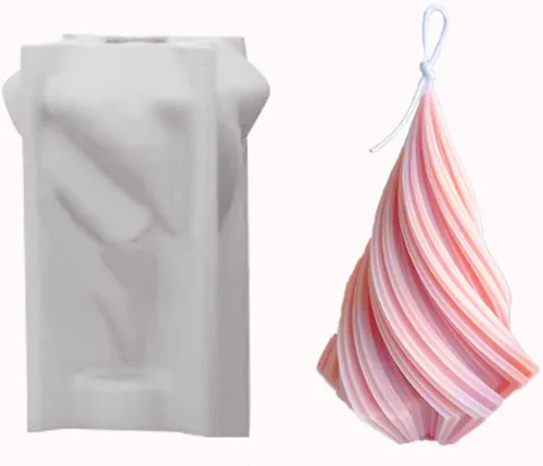 Vista 13 de Molde de silicona para velas a rayas de barril Molde de jabón para velas de pilar geométrico, molde de fondant, molde para hornear pastel