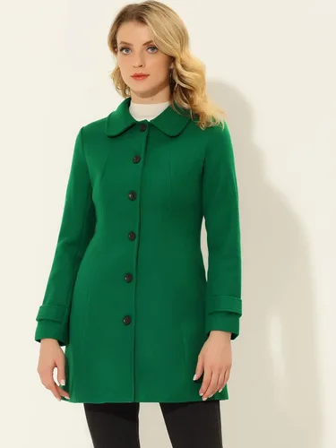 Vista 2 de Allegra K Abrigo largo de invierno con cuello Peter Pan para mujer