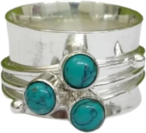 Vista 10 de Multi-Gemstone Spinner Ring for Women, 925 Sterling Silver Boho Meditation Band with Amethyst, Moonstone, Opal, Garnet, Gift for Her