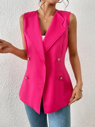 Vista 5 de GORGLITTER Chaleco sin mangas para mujer, con cuello de solapa, doble botonadura, casual, ligero