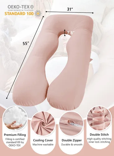 Vista 5 de Meiz - Almohadas de embarazo refrescantes para dormir, almohada corporal de maternidad para mujer embarazada, en forma de U, con funda de jersey