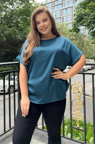 Vista 7 de IN'VOLAND Blusa de manga corta con volantes y cuello en V para mujer, de talla grande, para trabajo, negocios, casual