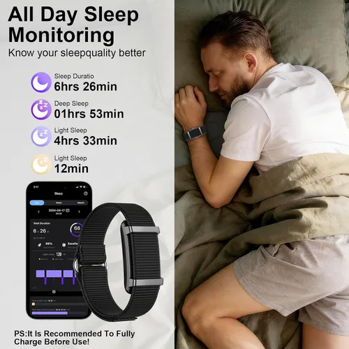 Vista 5 de Smart Bracelet Fitness Trackers for Men Women, Smart Watch 24/7 Heart Rate Sleep Stress HRV Monitor, 170+ Sports Modes, 2 Bands, Free APP