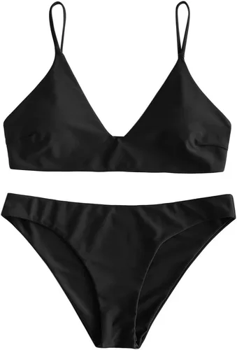 Vista 2 de ZAFUL - Conjunto de traje de baño tipo bikini de dos piezas con tirantes delgados y bralette de mujer