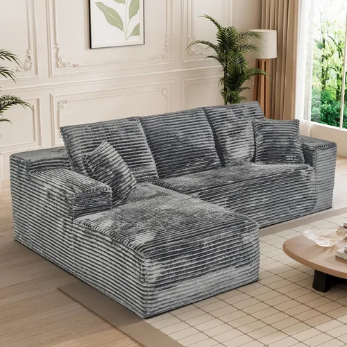 Vista 22 de Sofá deshuesado de 95 pulgadas para sala de estar, sofá modular en forma de Negro+Izquierda