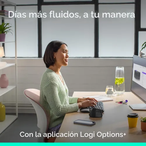 Vista 8 de Logitech Wave Keys & Lift - Combo ergonómico de teclado y mouse inalámbricos, con reposamanos acolchado, fácil de cambiar, Bluetooth, para sistema