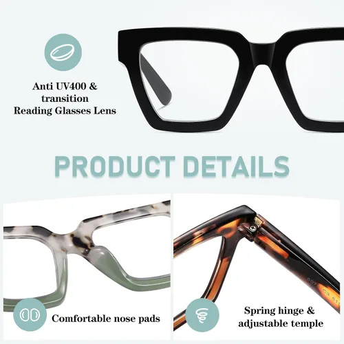 Vista 4 de Gafas de Lectura de Gran Tamaño para Mujer, Estilo Oprah, con Bloqueo de Luz Azul, para Computadora, Diseño Cuadrado, Marco Grande