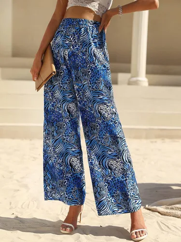 Vista 6 de FDSUFDY Pantalones para mujer con estampado de leopardo y piel de serpiente (color azul, talla M)