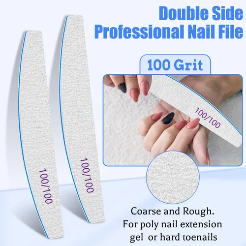 Vista 3 de BLESWIN Lima de uñas de grano 100/100, 25 piezas profesional de doble cara, herramienta gruesa reutilizable y lavable para uñas acrílicas y de gel