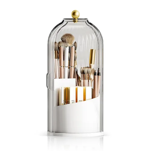 Vista 11 de Organizador de brochas de maquillaje con tapa, soporte giratorio de 360 grados para brochas de maquillaje con tapa, almacenamiento de brochas de Dia