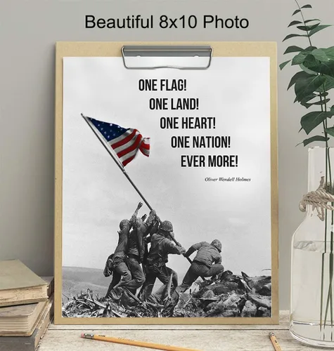 Vista 3 de Arte de pared con la bandera estadounidense, bandera marina, decoración de pared de Iwo Jima, foto del cuerpo de marina, regalos para hombres