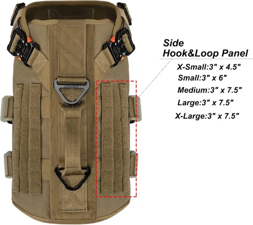 Vista 4 de ICEFANG - Arnés táctico para perro con 6 hebillas, chaleco con sistema molle con asa para perro, 3/4 del cuerpo, panel con velcro para parche