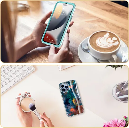Vista 6 de Esdot - Funda para iPhone 15 Pro con protector de pantalla integrado, cubierta duradera con diseños modernos para mujeres y niñas, funda protectora