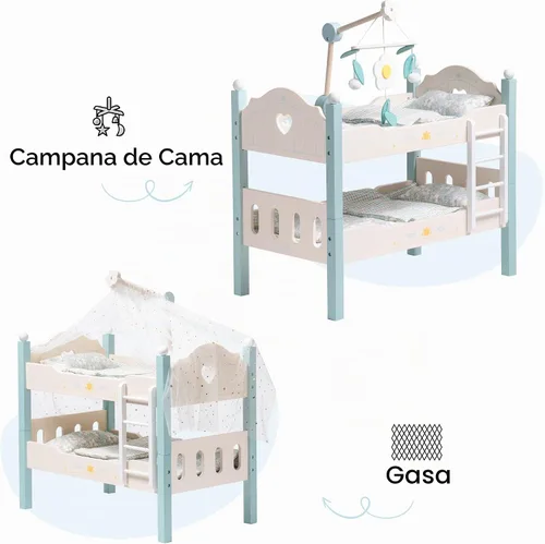 Vista 5 de ROBOTIME Literas de muñeca de bebé, cunas de madera para muñecas de 18 pulgadas, cama apilable para muñecas de muñeca para muñecas americanas