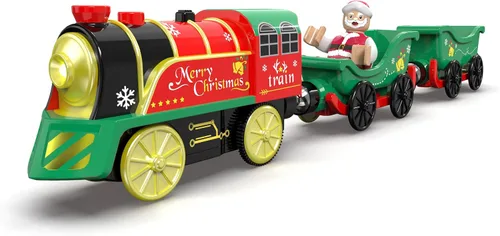 Vista 9 de Juego de tren eléctrico para pistas de madera, juguete de trenes a batería con luces y sonidos para niños pequeños, tren motorizado para niños