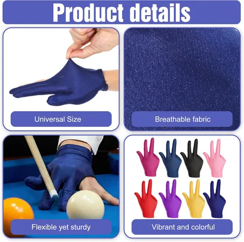 Vista 3 de 8 guantes de billar para billar, varios colores, guantes de billar de tres