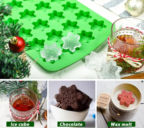 Vista 2 de Webake Molde de cubitos de hielo de copo de nieve de silicona con 24 cavidades, bandeja de cubitos de hielo de Navidad, moldes de copo de nieve